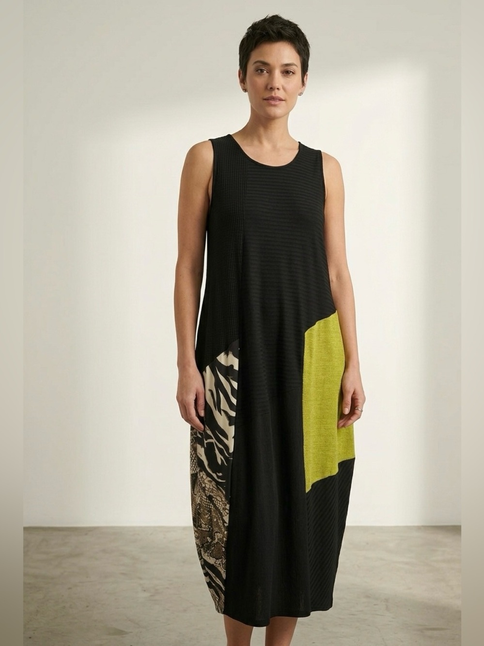 Alembika Mixed Media Lagenlook Sleeveless Tank Cacoon Dress
